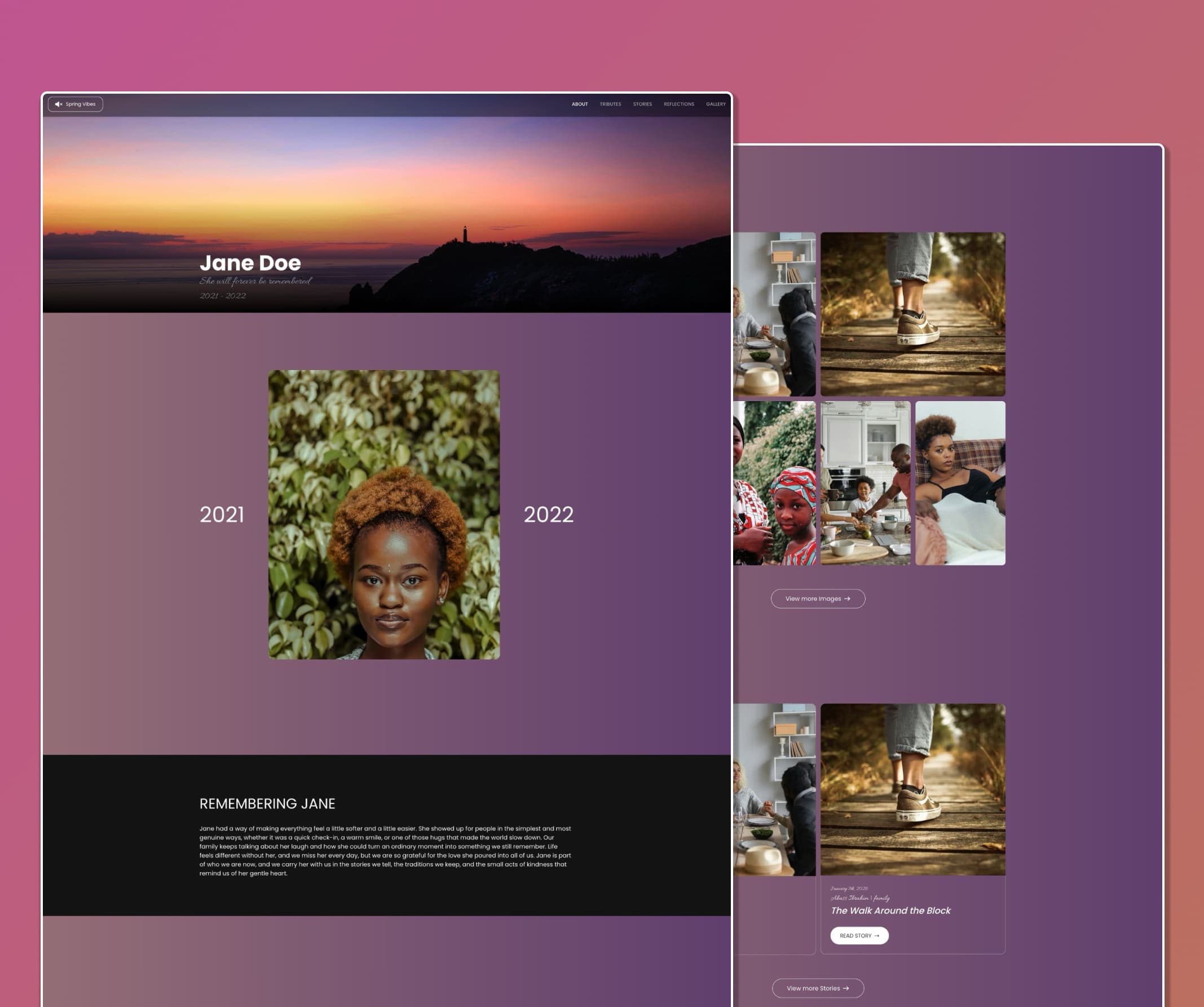 Memorial site example on Everlum